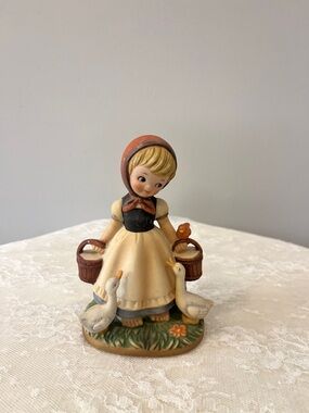 Vintage Goebel Porcelain Girl with Geese Figurine Hand Painted Cottagecore